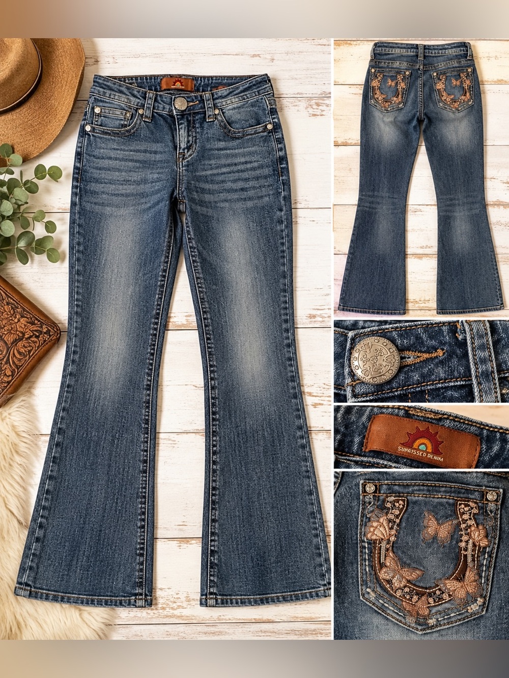 Sunrise Denim Y2K Western Embellished Slight Flare Jeans Size 7